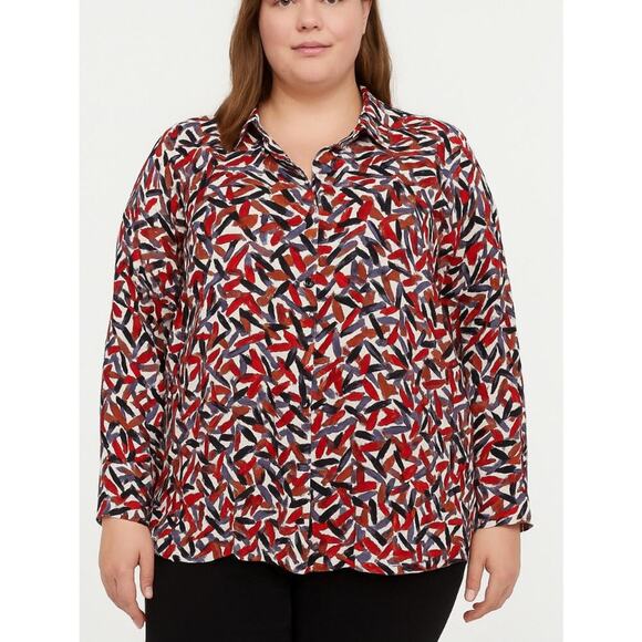 Nic+Zoe abstract print blouse long sleeve button-up shirt multi color pattern 2X - Picture 1 of 8